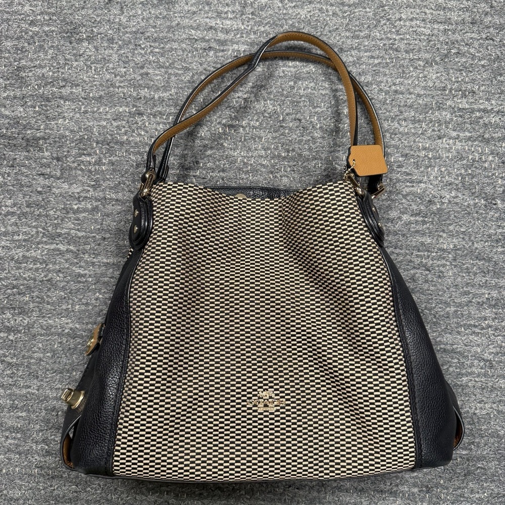 Coach Legacy Jacquard Edie 31 28895 Black Tan Checkered Shoulder Bag Slouchy